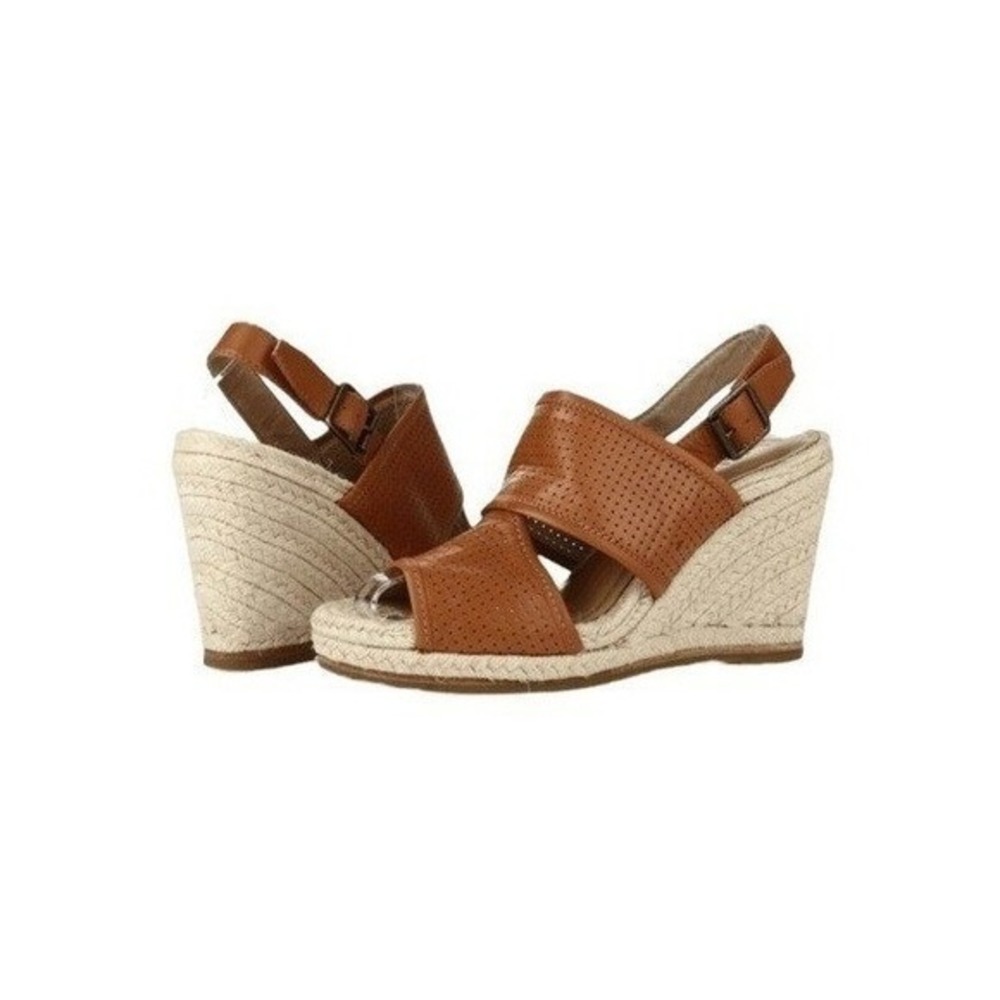 Biala Joyce Espadrille Sandals Brown‎ Leather Wedge Heel Buckle Ankle Strap 8